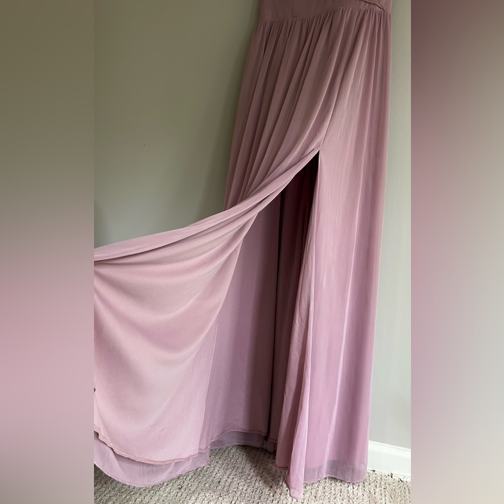 AZAZIE Jael Dusty Mauve V-Neck Ruffle Maxi Dress Bridesmaid Formal Gown Size 12 - Picture 6 of 15